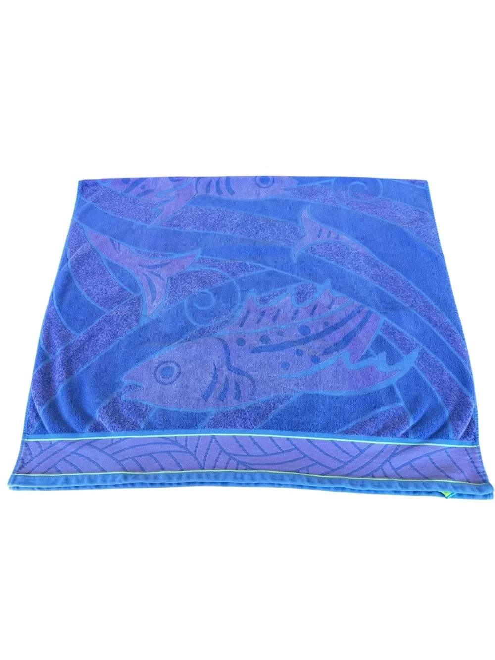 Kirkland Stylized Fish Waves Egyptian Cotton Large Beach Towel Blue Purple 36x66